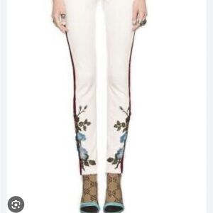 Gucci White Floral Embroidered Pants